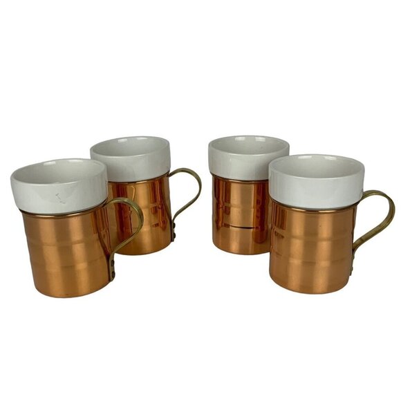 Vintage Baker Hart & Stuart Copper & Ceramic Mugs Set Of 4 Turkish Coffee Tea - Picture 1 of 7